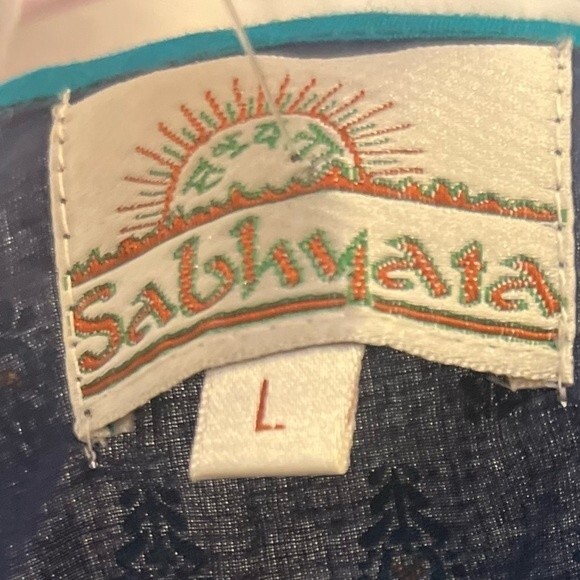 Sabhyata Dress Sleeveless Blue and Green Print Women's Sz L India Dress NEW - Picture 9 of 12